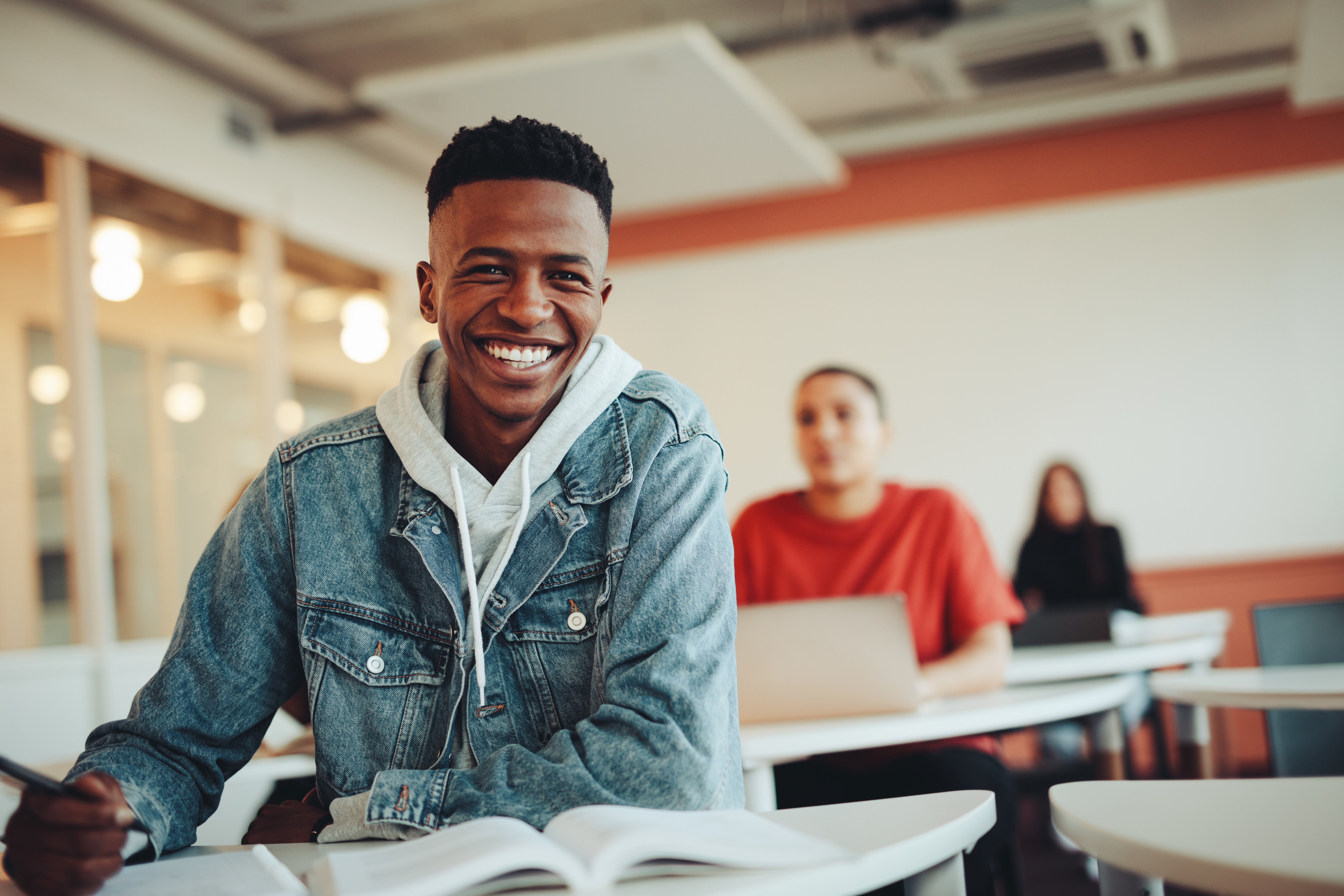 Student studying with headphones
